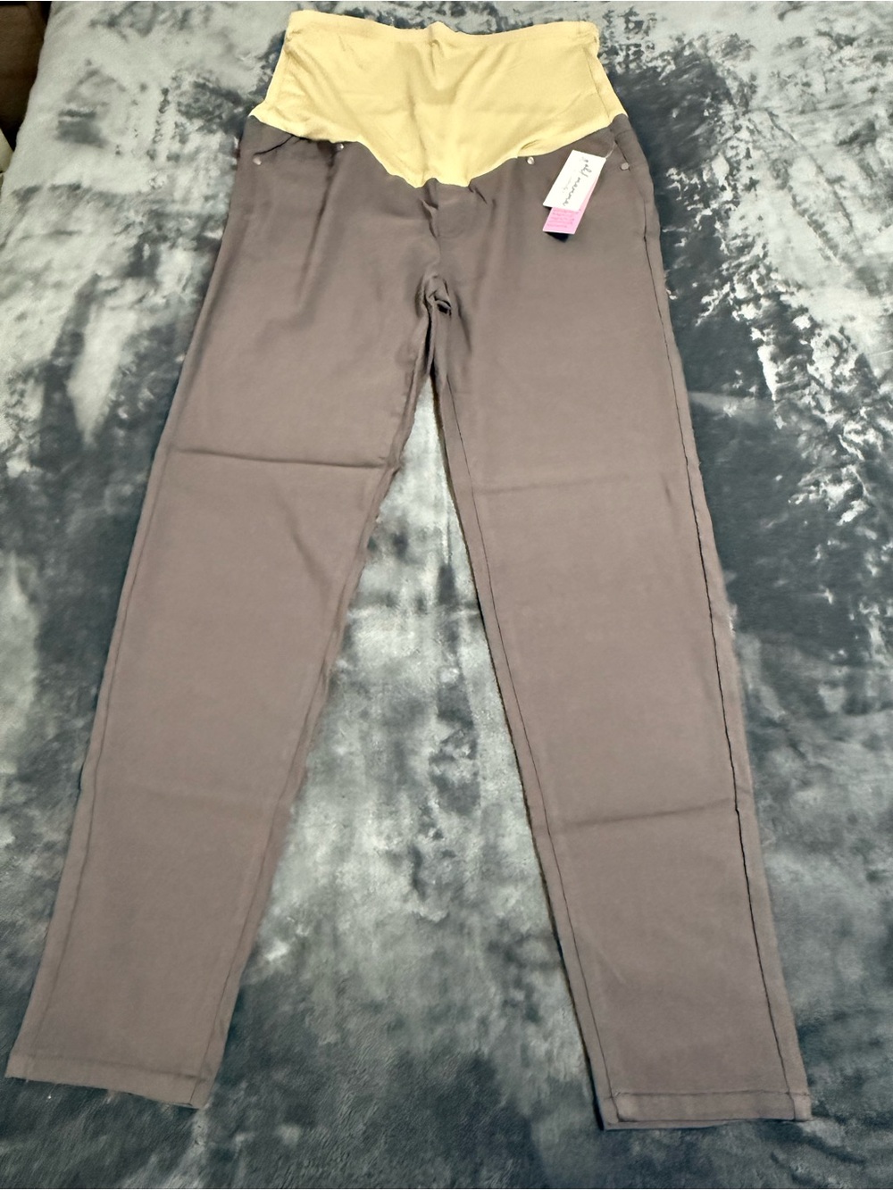 Maternity Stretch Jeggings - Taupe with Cream Waistband
